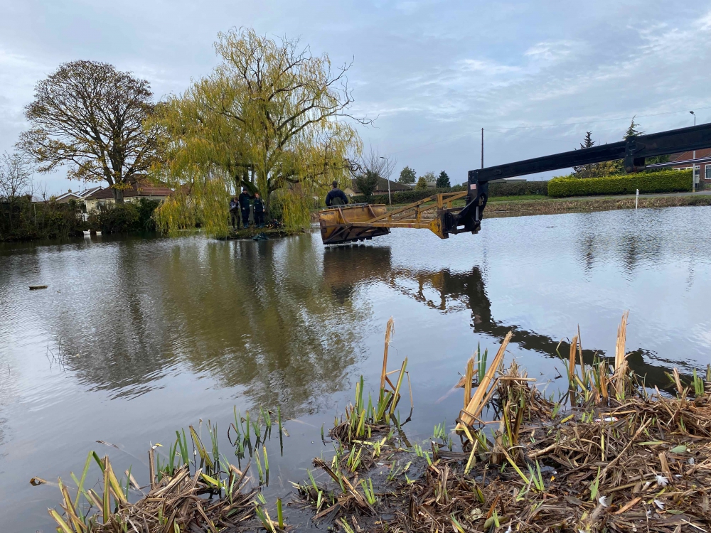 The new pond lights being installed